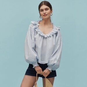 Anthropologie Sky Blue Ruffled Blouse
